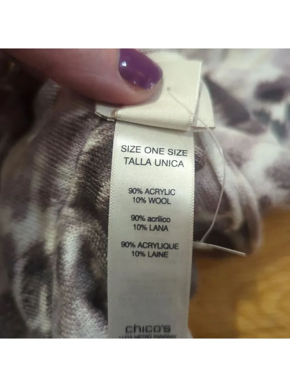 Chico's Animal Print Infinity Scarf White Gray One Size NWT